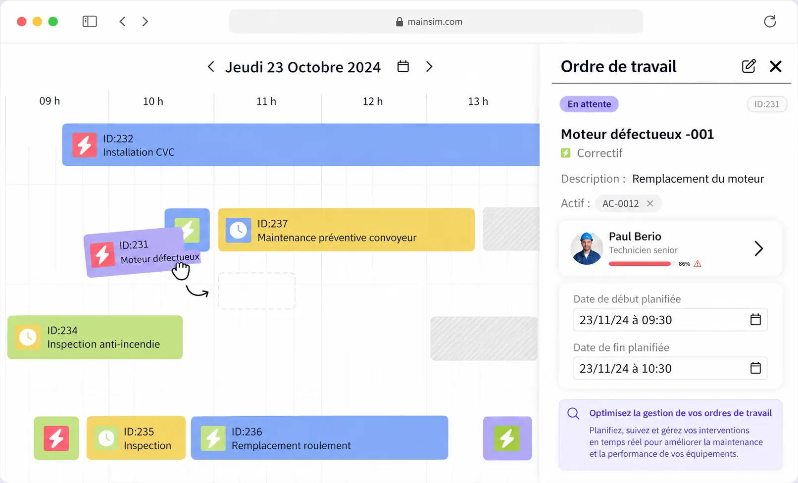 planification de la maintenance
