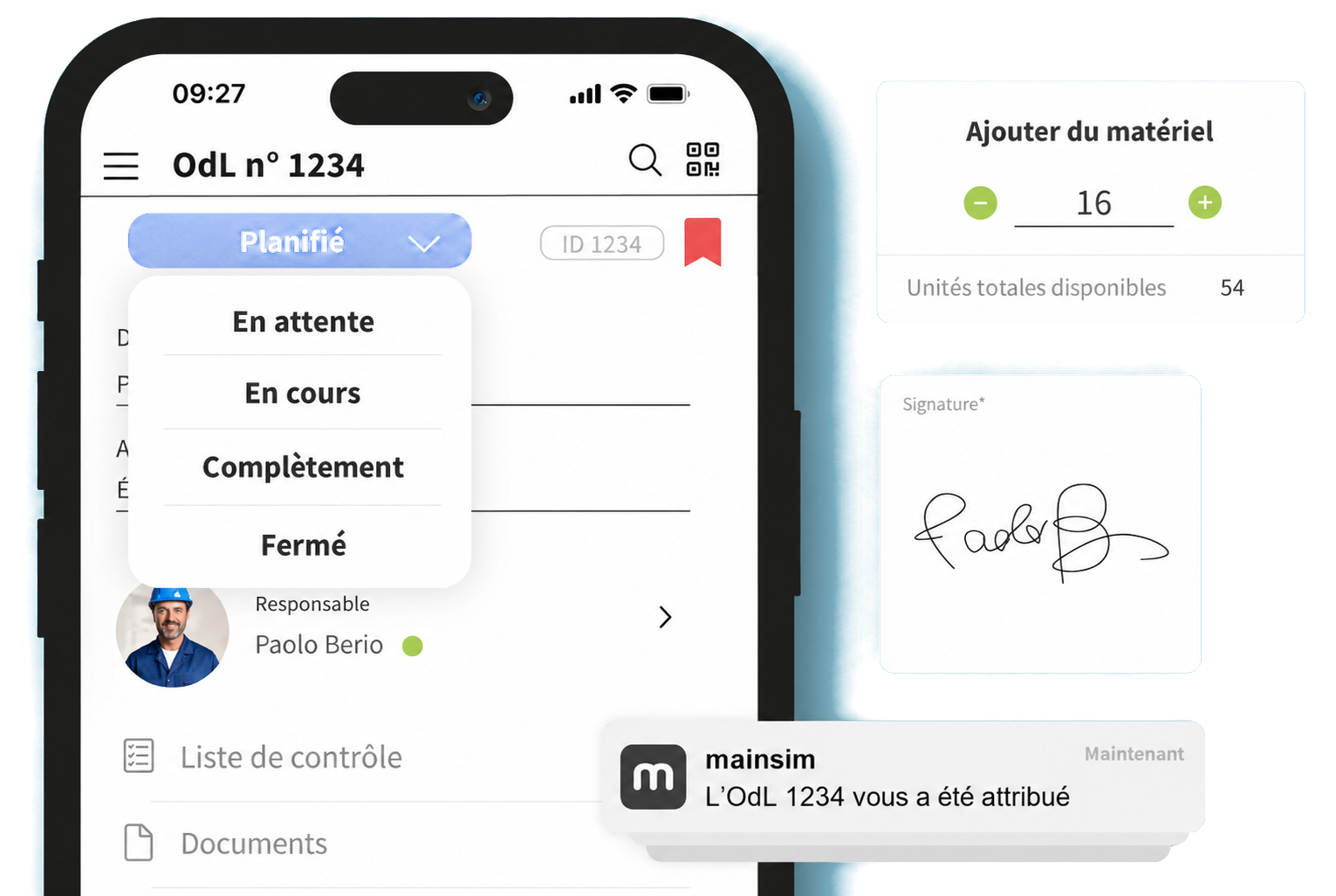 mockup app mobile ordres de travail