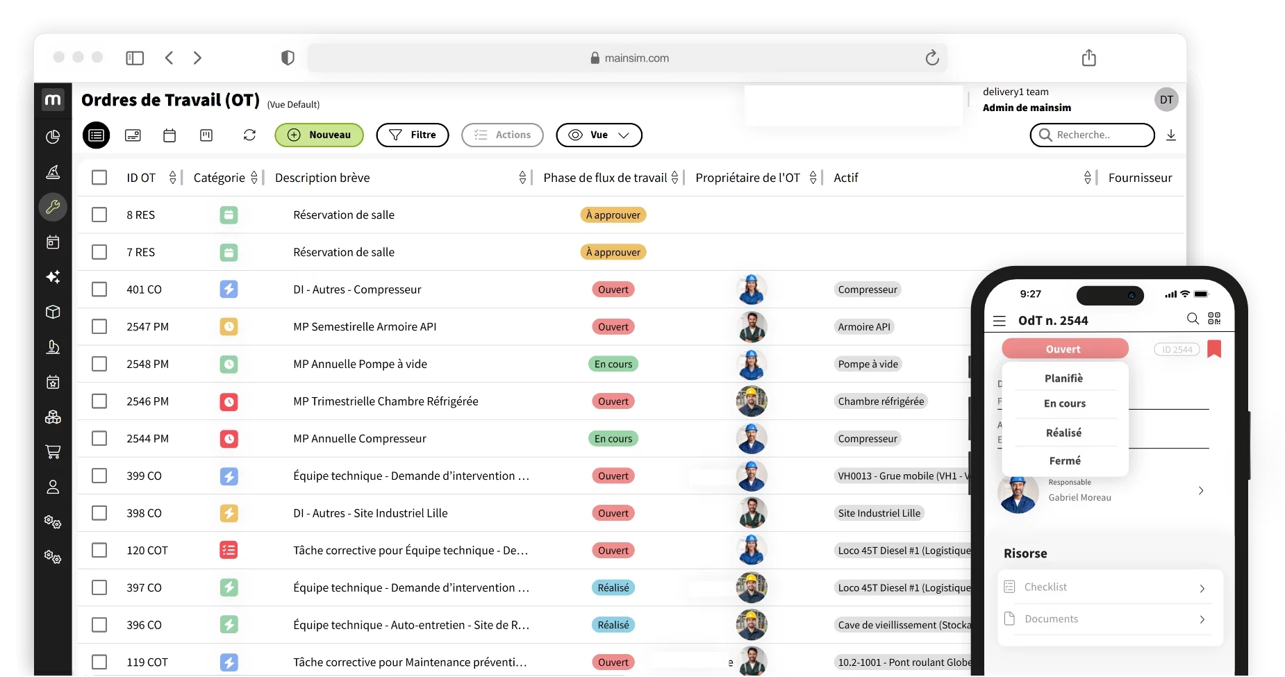 logiciel de la gestion de la maintenance mainsim