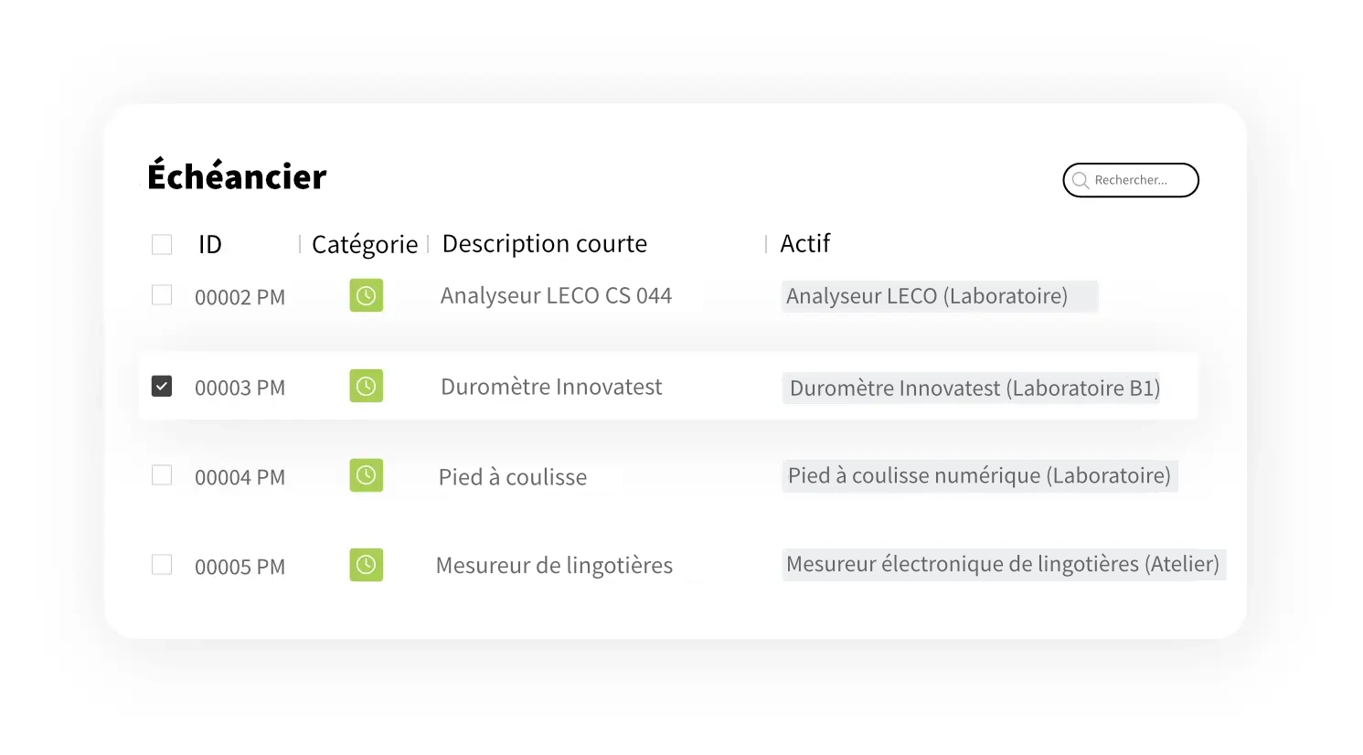 Échéancier maintenance